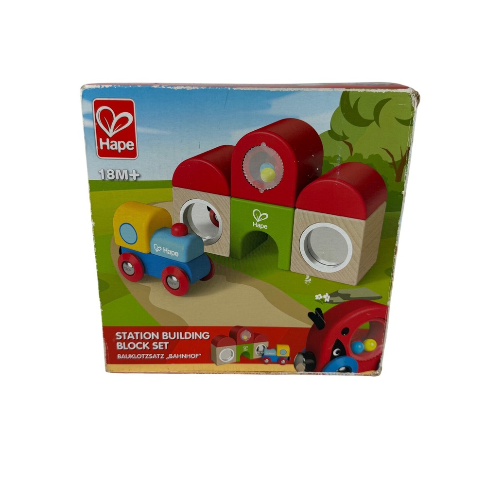 Hape Station Building Block Set Toddler Multicolor Used Wooden Sensory Toy‎